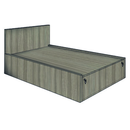 Small double anti-ligature bed with headboard and discreet lockable storage compartments.