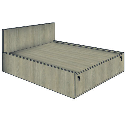 Full-sized anti-ligature double bed with headboard and secure storage compartments.