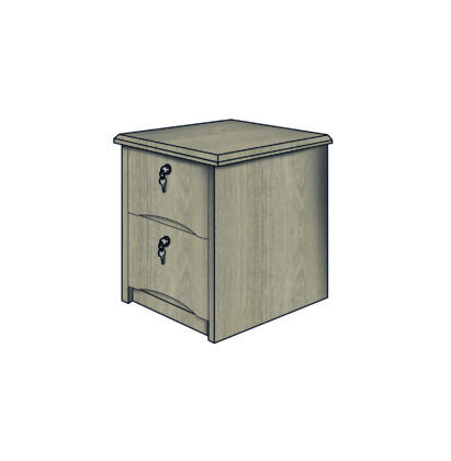 Anti-ligature bedside cabinet with two lockable drawers in a soft grey-toned wood finish.