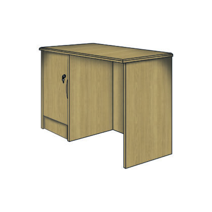 Compact anti-ligature desk with a single lockable cupboard and clean open side.