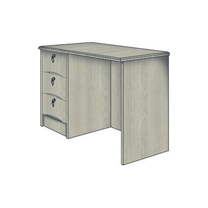 Single-pedestal anti-ligature desk with three lockable drawers and recessed handles.