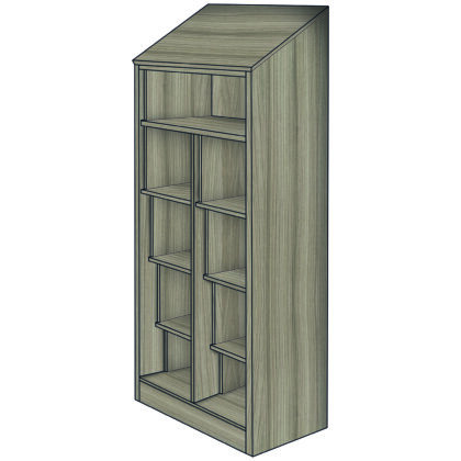 Open double anti-ligature wardrobe with evenly divided shelving, sloped top, and tamper-resistant design.
