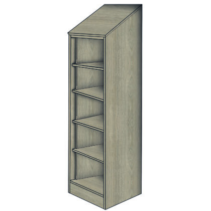 Single open anti-ligature wardrobe with fixed shelves and sloped top for climb prevention.