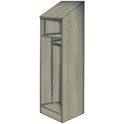 Anti-ligature single wardrobe with sloped top and open hanging rail section.