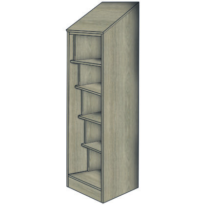 Single open anti-ligature wardrobe with fixed shelves and sloped top for climb prevention.