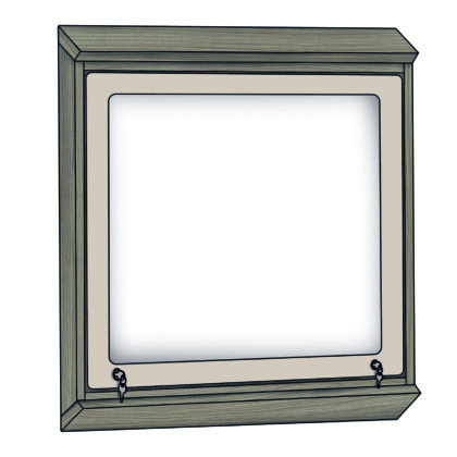 Anti-ligature notice board with two-tone sloped frame and 6mm polycarbonate screen for secure display.