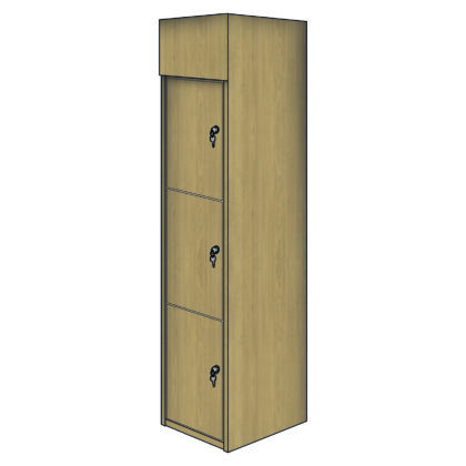 Full-height MFC locker unit with multiple compartments and a flush finish up to ceiling height, designed for secure settings.